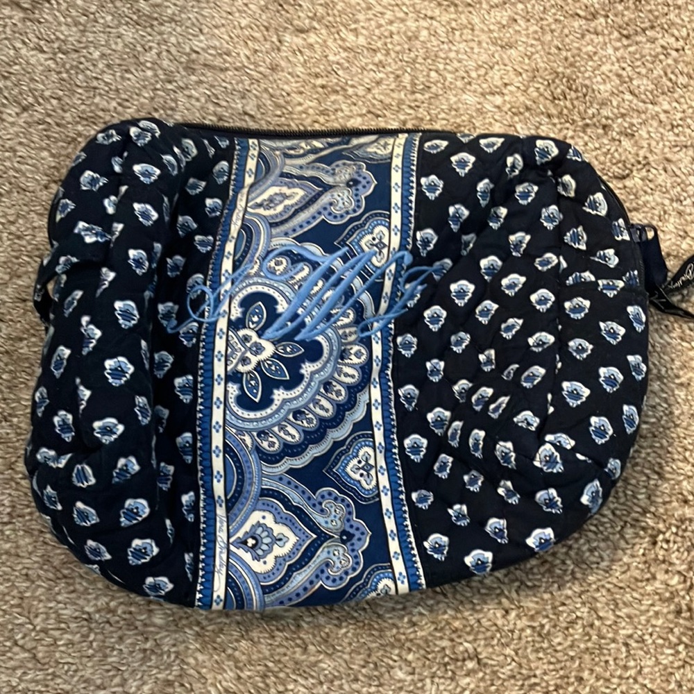 Vera Bradley rectangular makeup bag with initials AWJ on the side